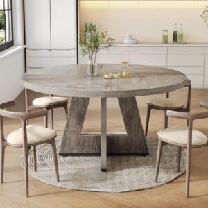 Home round 47 inch dining table for 4 to 6 with grey pedestal