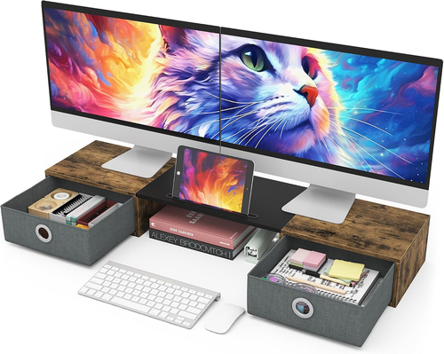 dual monitor stand riser for two monitors with two drawers dual monitor stand riser for two monitors with two drawers