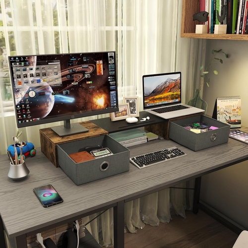 dual monitor stand riser for two monitors with two drawers dual monitor stand riser for two monitors with two drawers