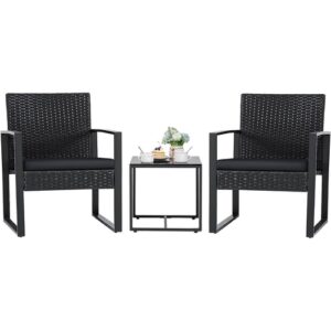 Home outdoor 3 piece patio furniture set with 2 black patio chairs and 1