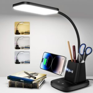 Home led desk lamp with wireless charger black for home office
