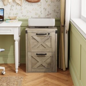 Home 2 drawer file cabinet with lock gray oak farmhouse home office printer